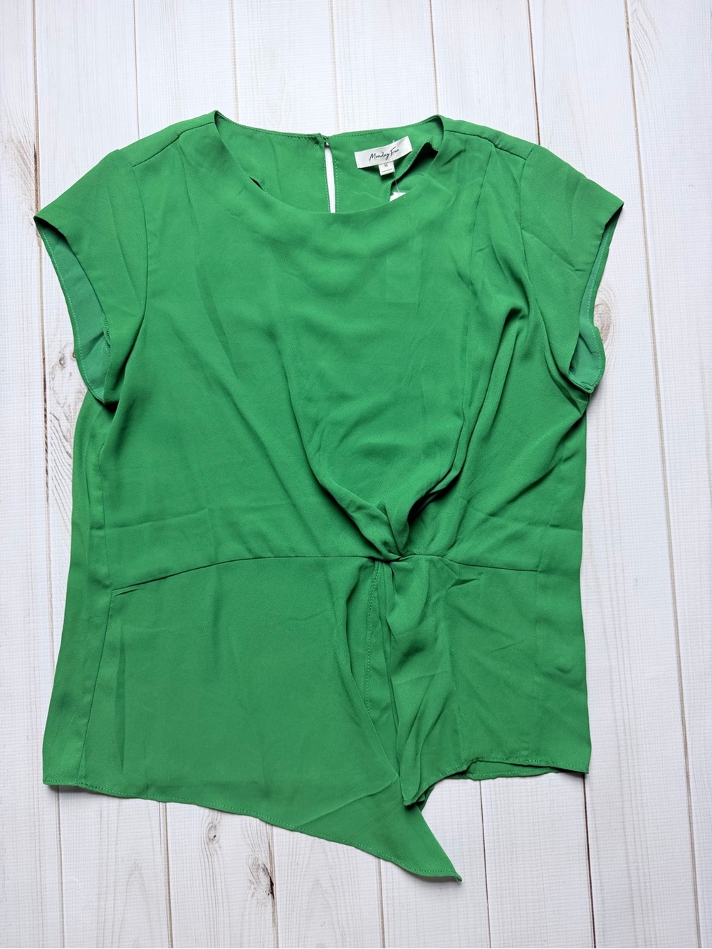 Monday Fun Vibrantly Green Asymmetrical Twist-Front Top, Size Medium